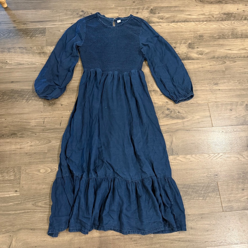 Old Navy Womens Medium Blue Smocked Long Sleeve Tiered Lyocell Midi Dress - Picture 3 of 11
